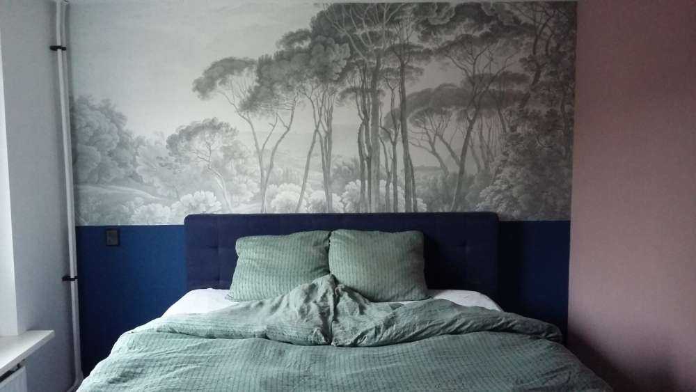 Skogslandskap nära Rom med nedåtgående sol