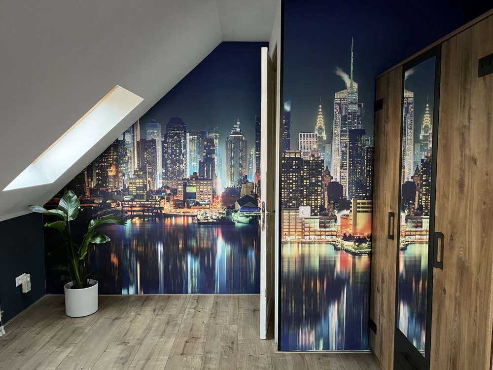 Fototapet New York skyline om natten