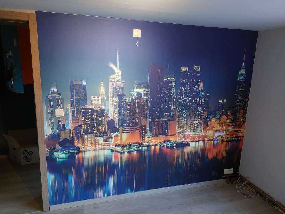 Fototapet New York skyline om natten