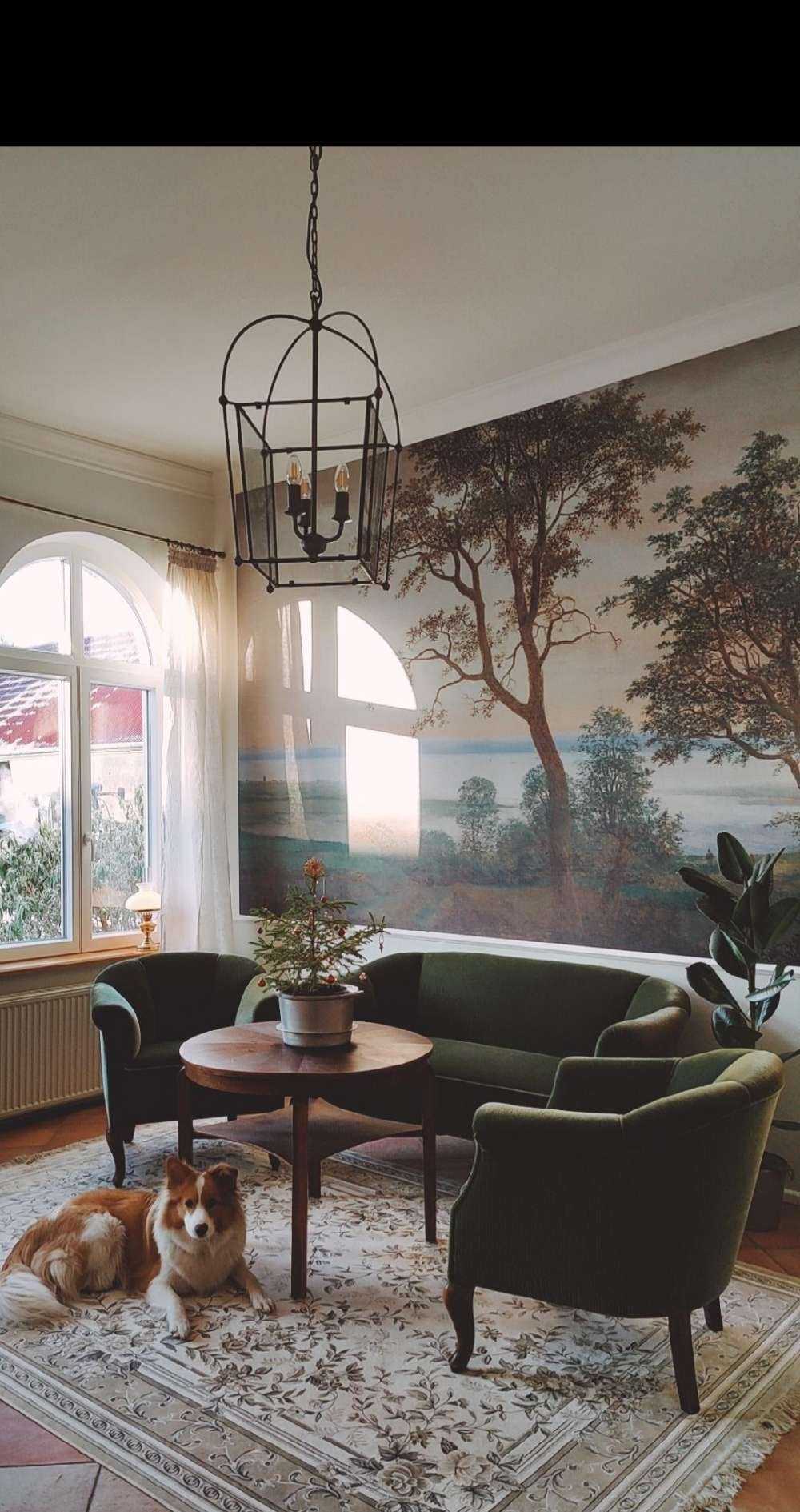 Flodlandskab set gennem træer