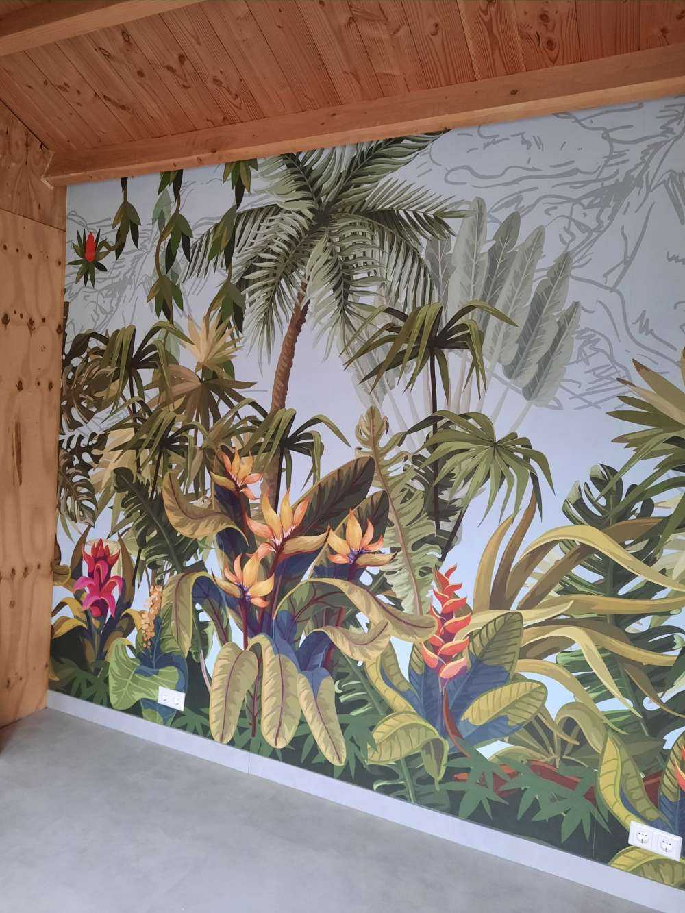 Jungletræer og blomster