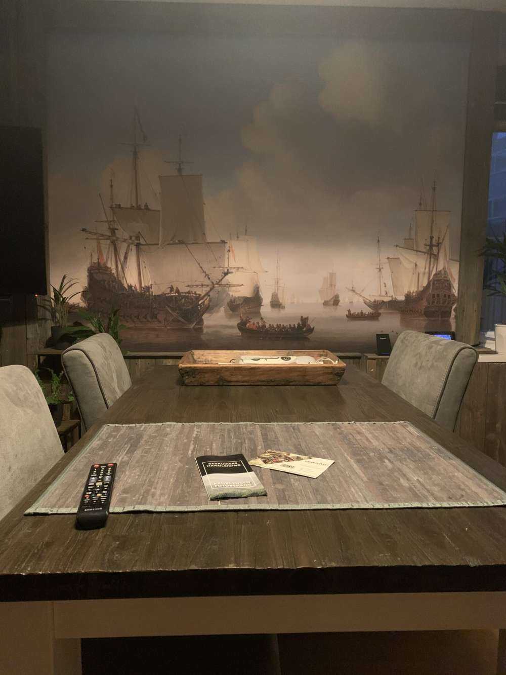 Fototapet Rijksmuseum. Hollandske skip på et rolig hav.