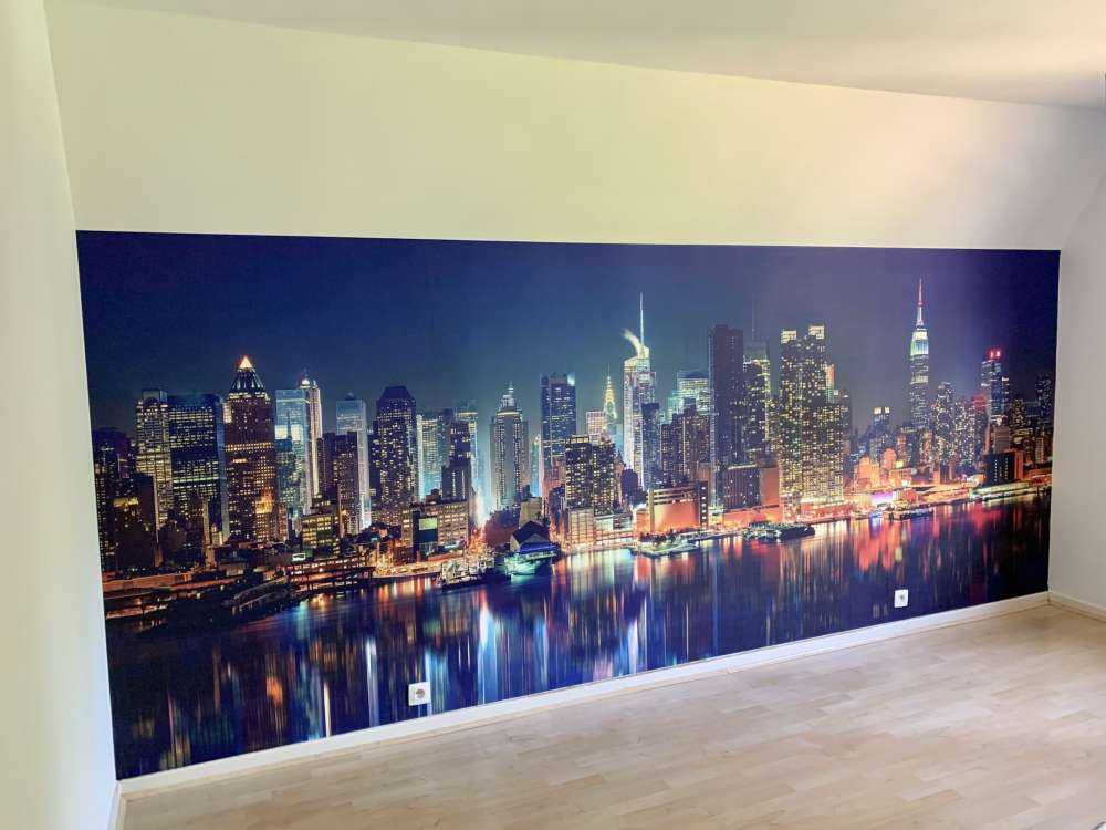 Fototapet New York skyline om natten