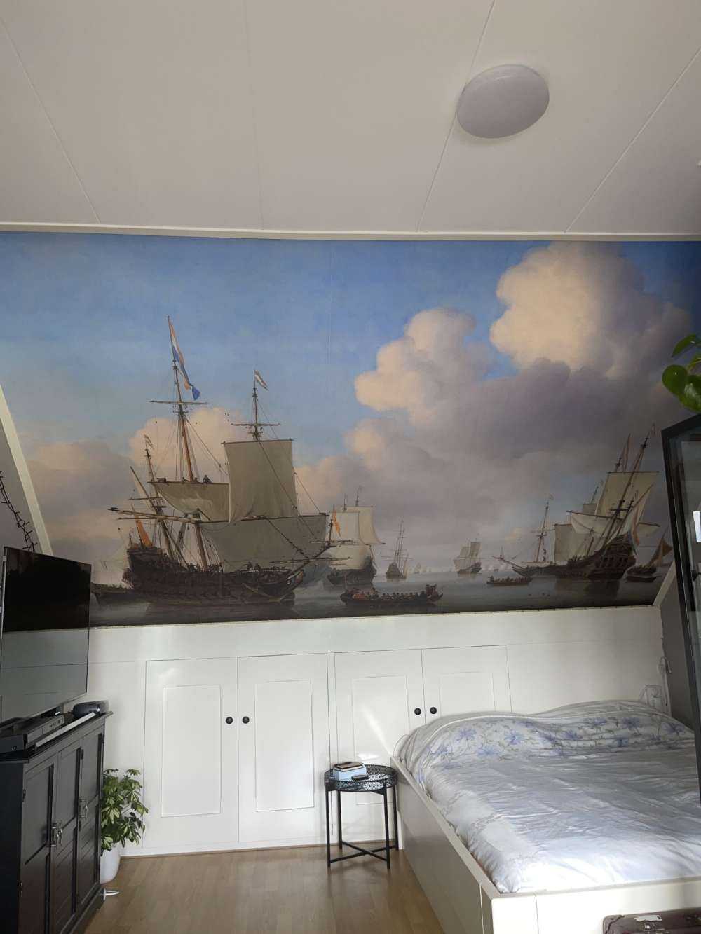 Fototapet Rijksmuseum. Hollandske skip på et rolig hav.