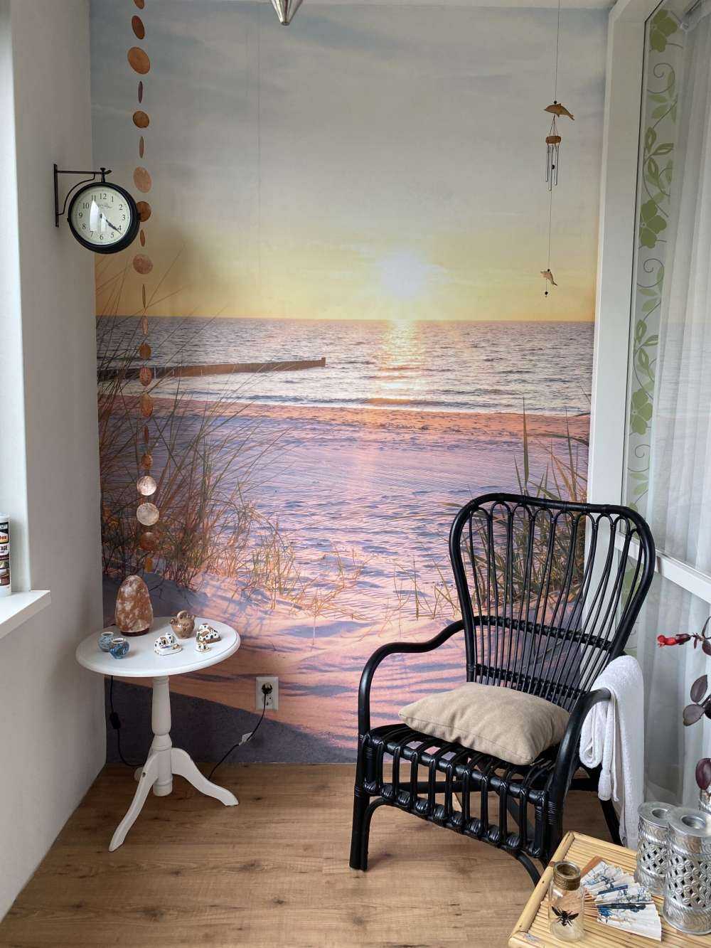 Klitstrand med solnedgang