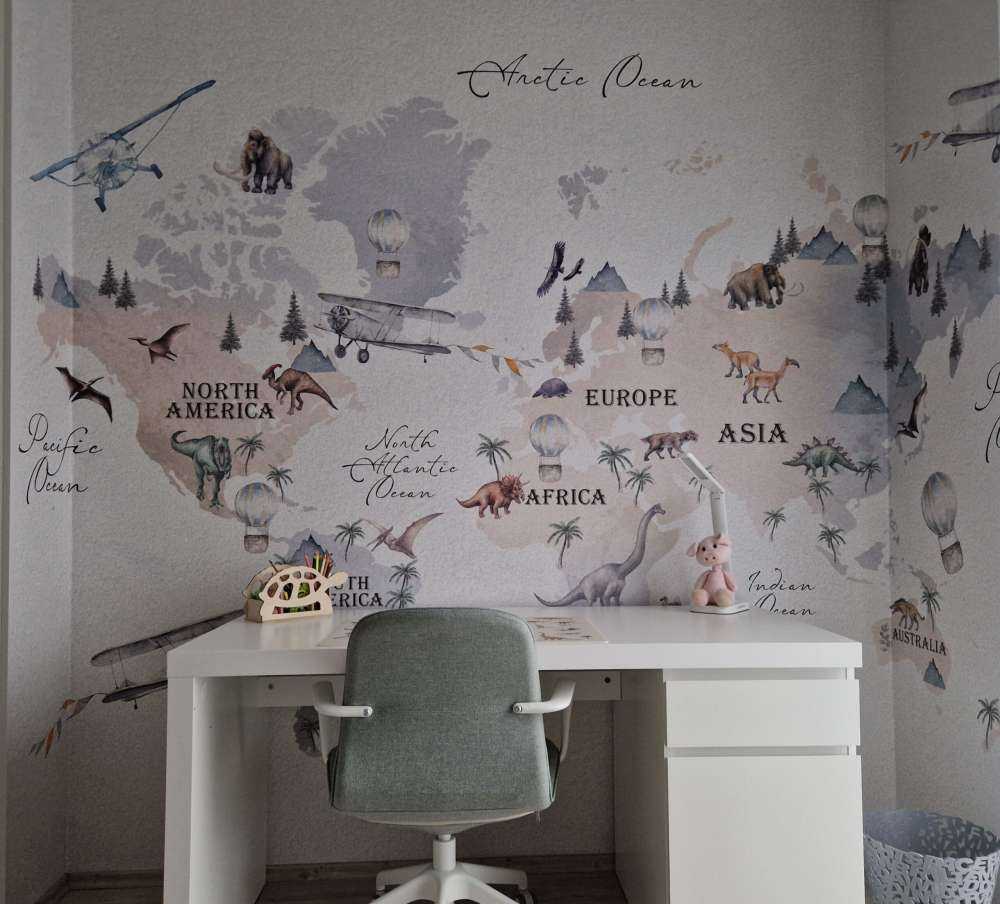 Världskarta med dinosaurier