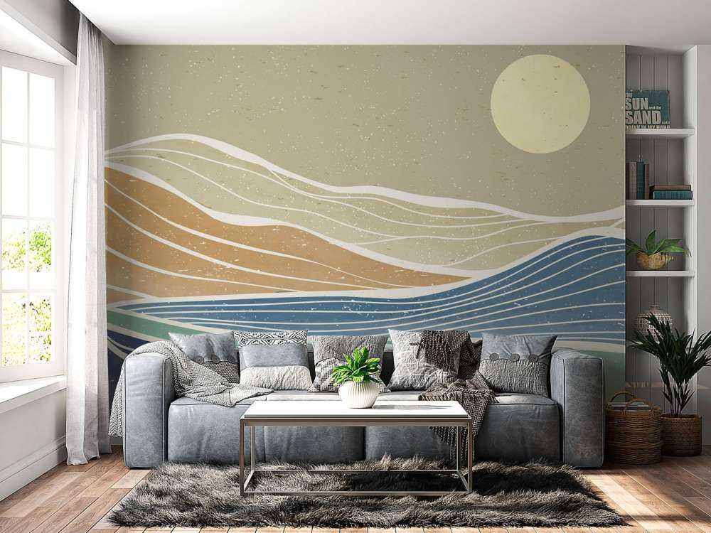 Farvede havbølger med solen