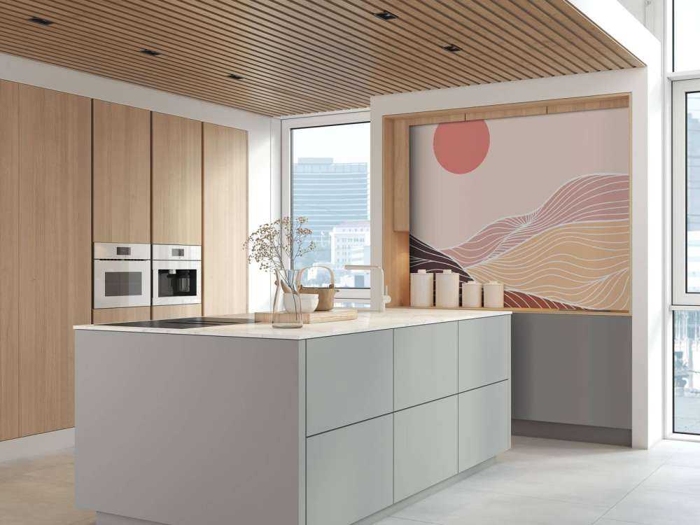 Lineart bjerge med solen