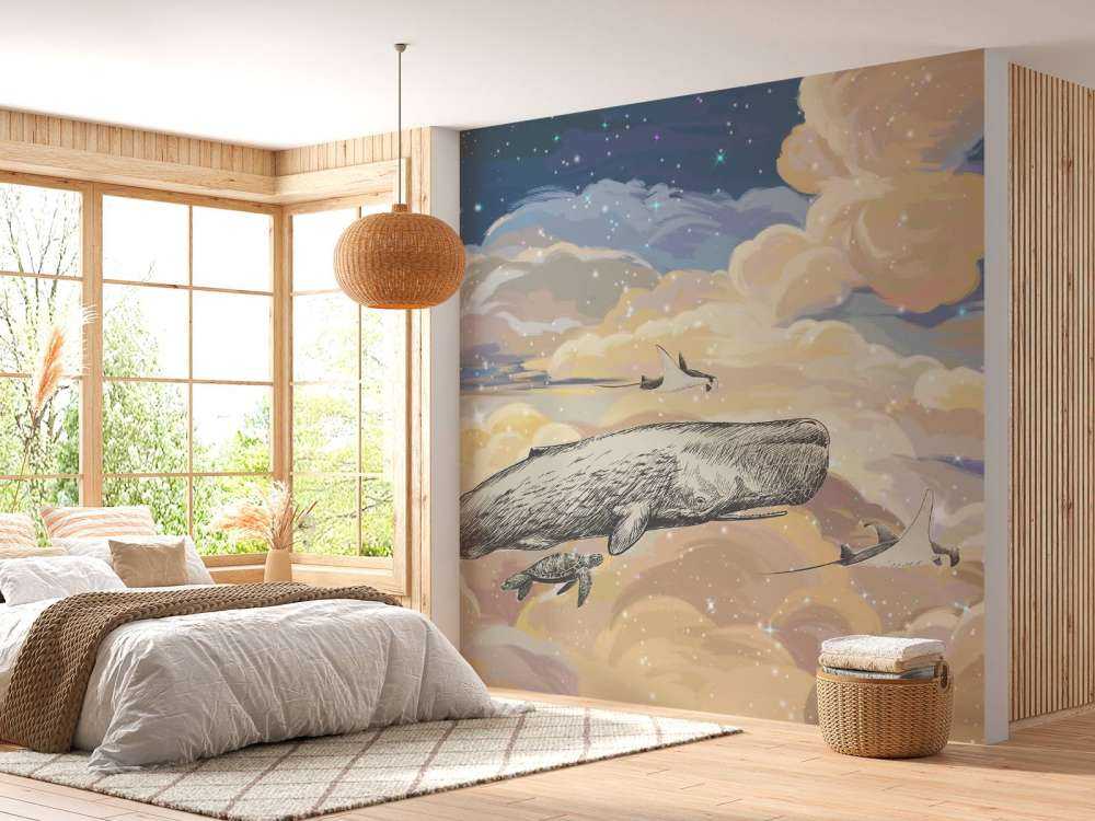 Hval svømmer gennem skyerne