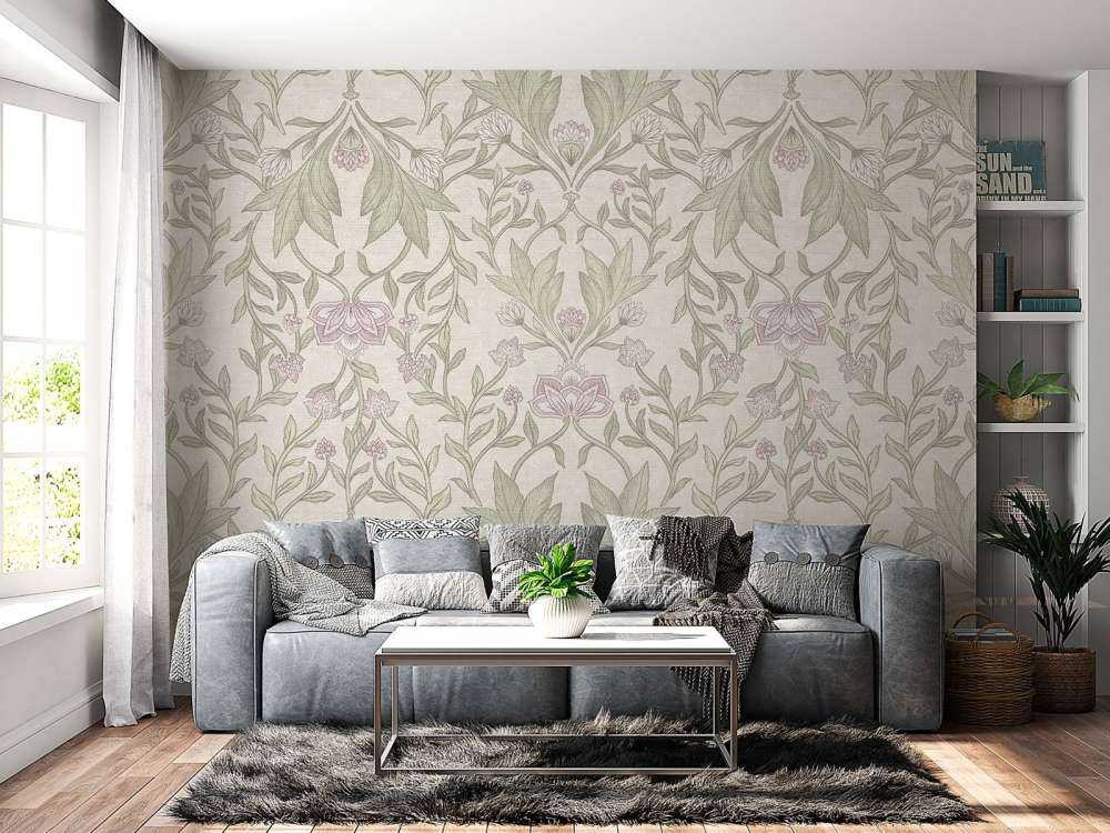 Morris blomsterdamask - creme