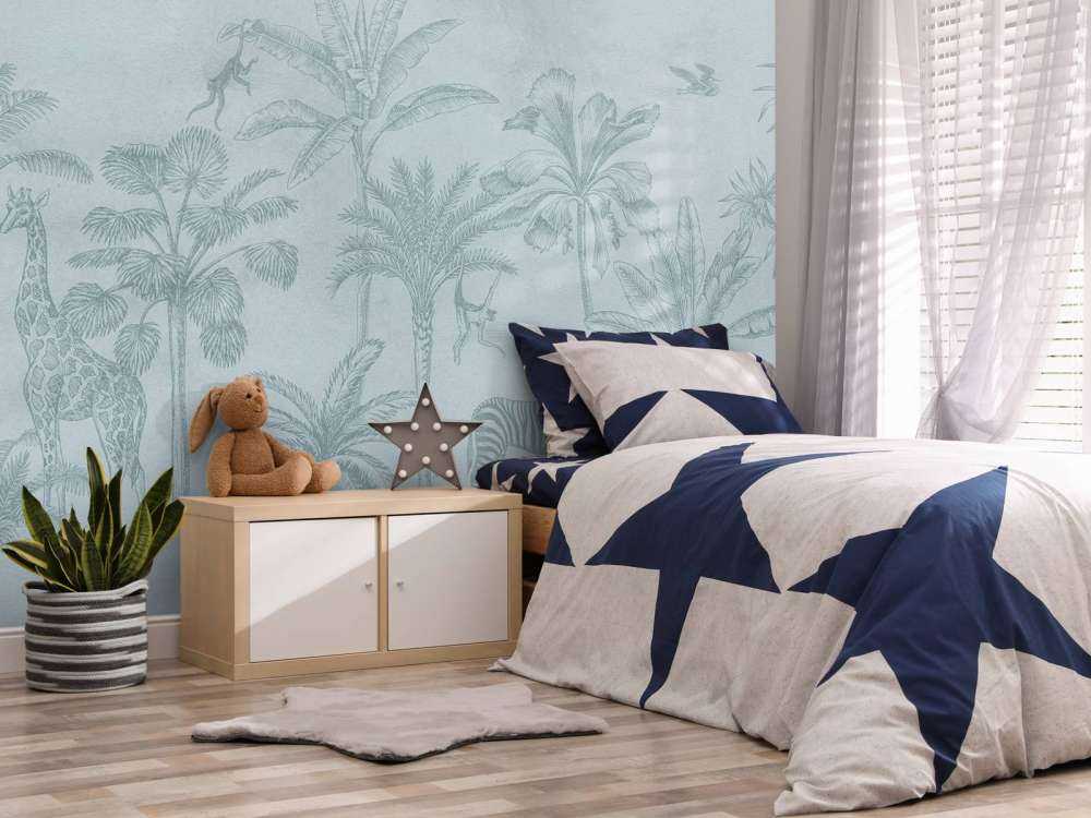 Tropiska djur djungel blå