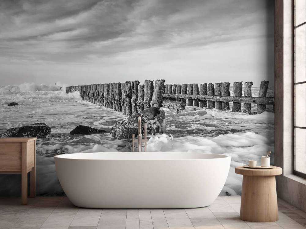 Skummande hav i svartvitt