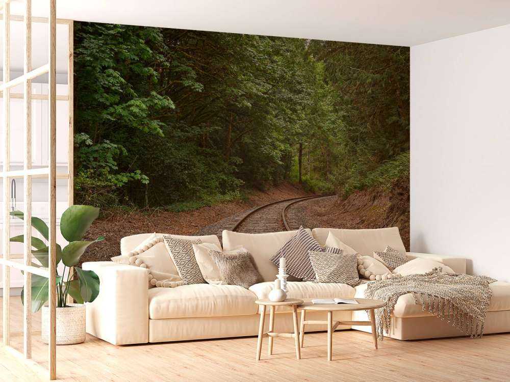Järnvägslinje genom skogen
