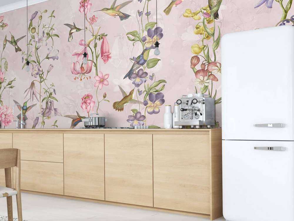 Vädd och trädgårdsblommor rosa