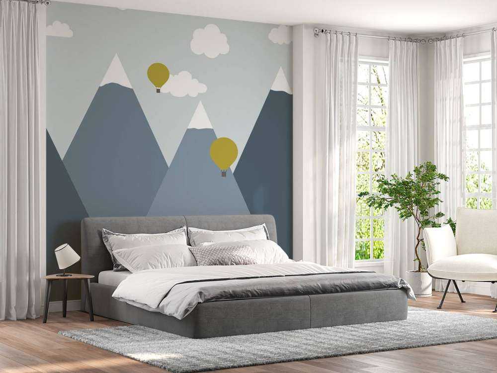Blåa berg med luftballonger