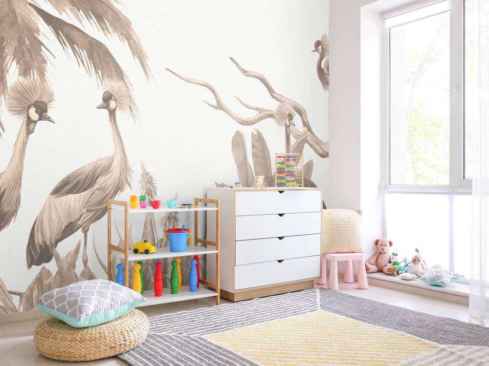 Jungel med kraner i taupe