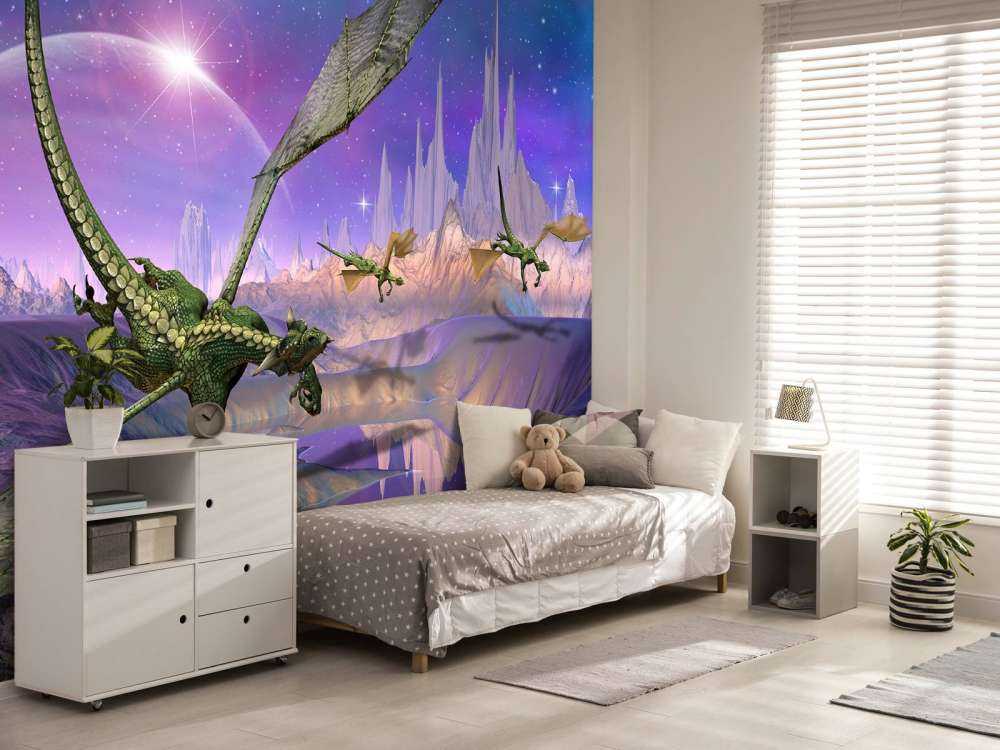 Drager i et fantasilandskap Kjempe mot