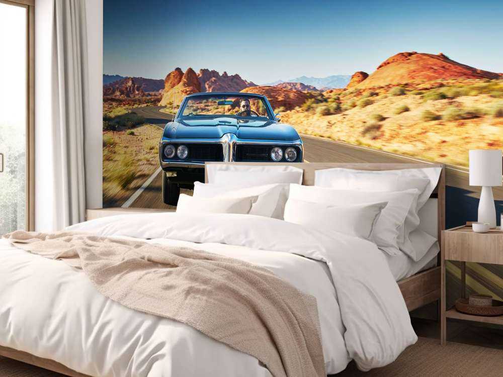 Muskelbil i et amerikansk landskapp