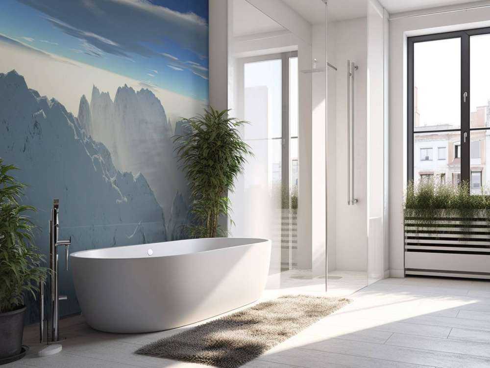 Snødekte fjelltopper panoramaa