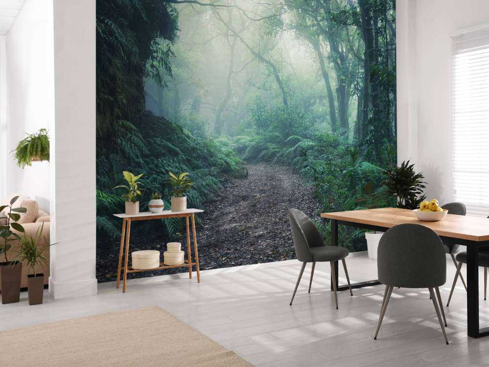 Grønn tåkete skog