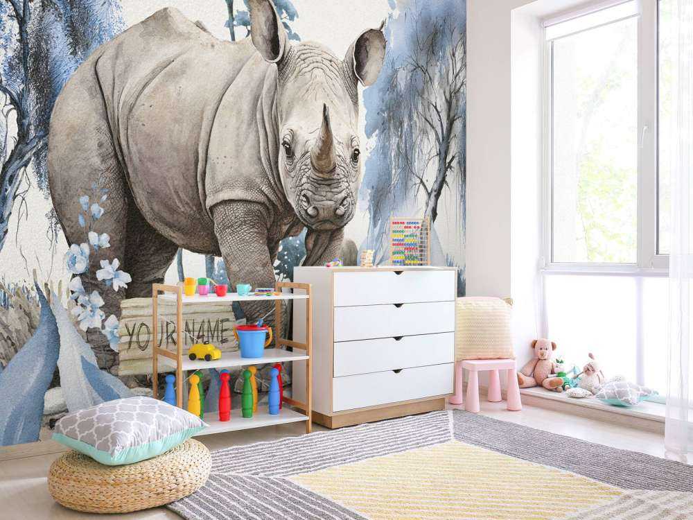 Neshornunge på savannen blå