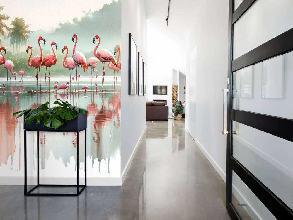 Morgenspeilinger av flamingoer