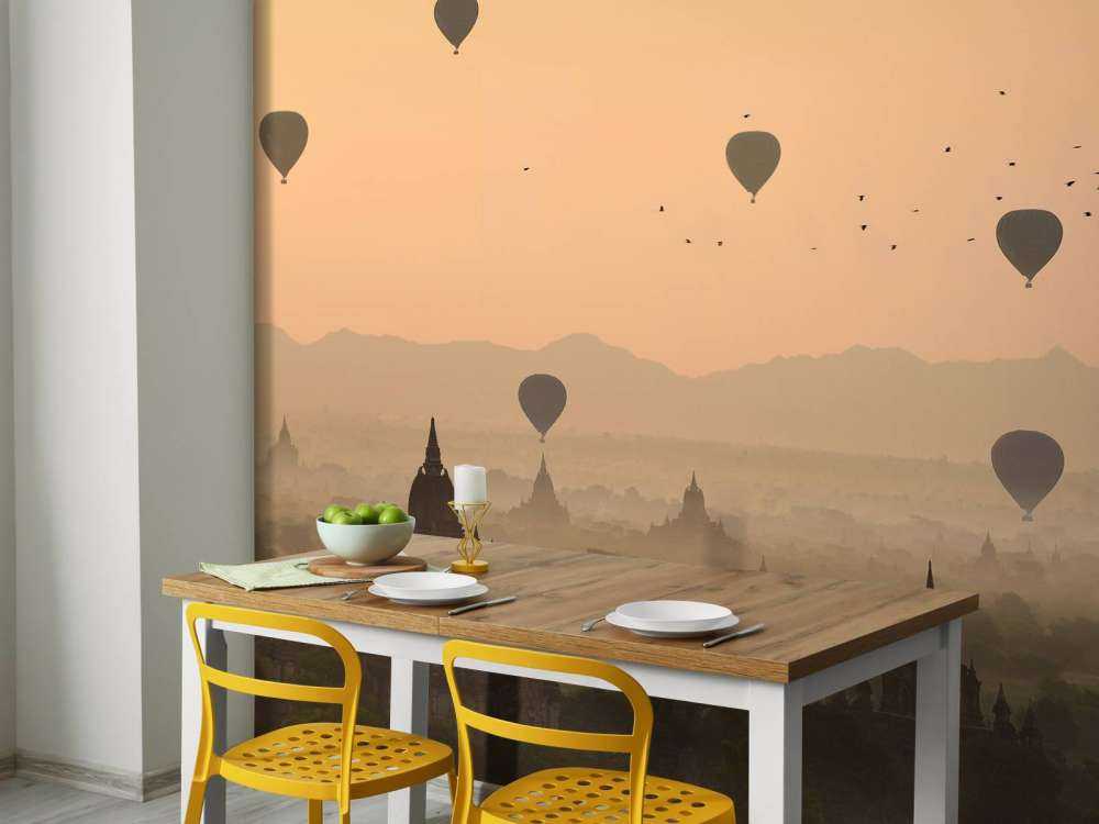 Bagan, balloons flying over ancient temples