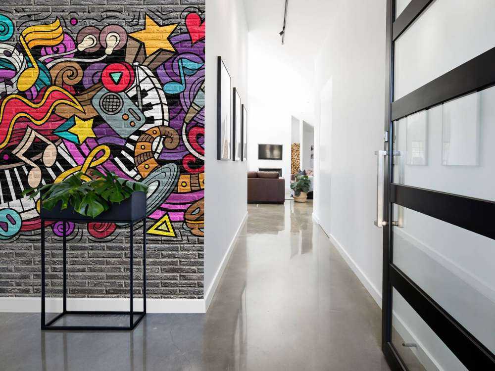 Musikkgrafitti på murstein