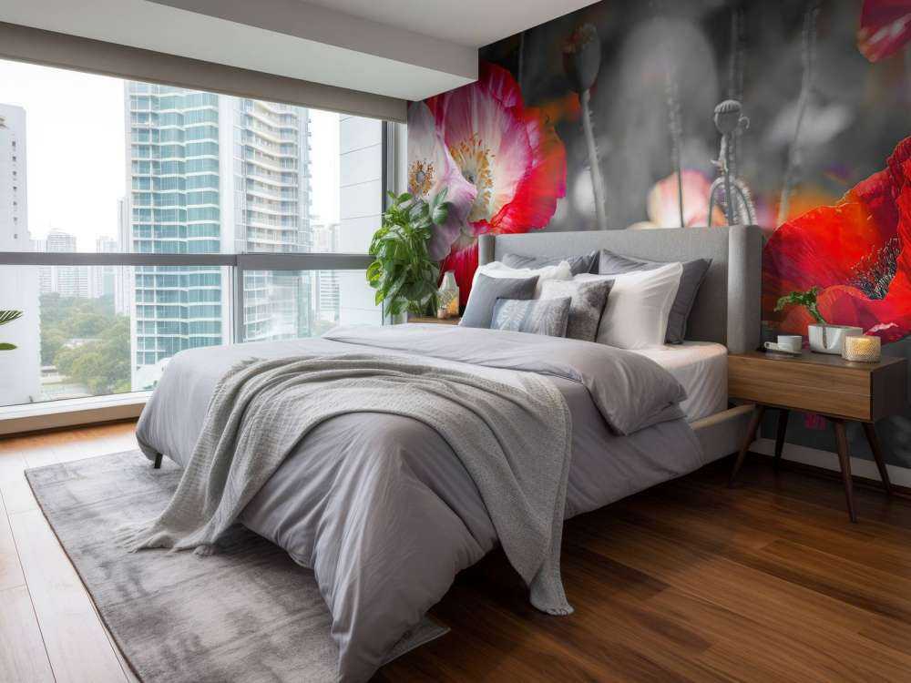 Valmuer i svart, hvitt, rødt