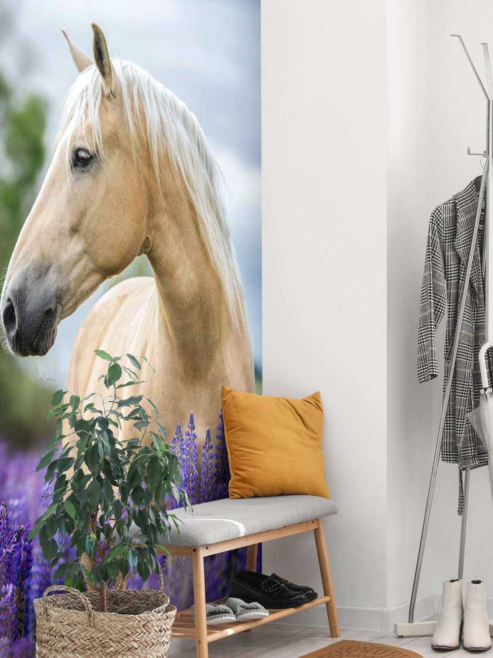 Hest blant sommerfuglblomstene