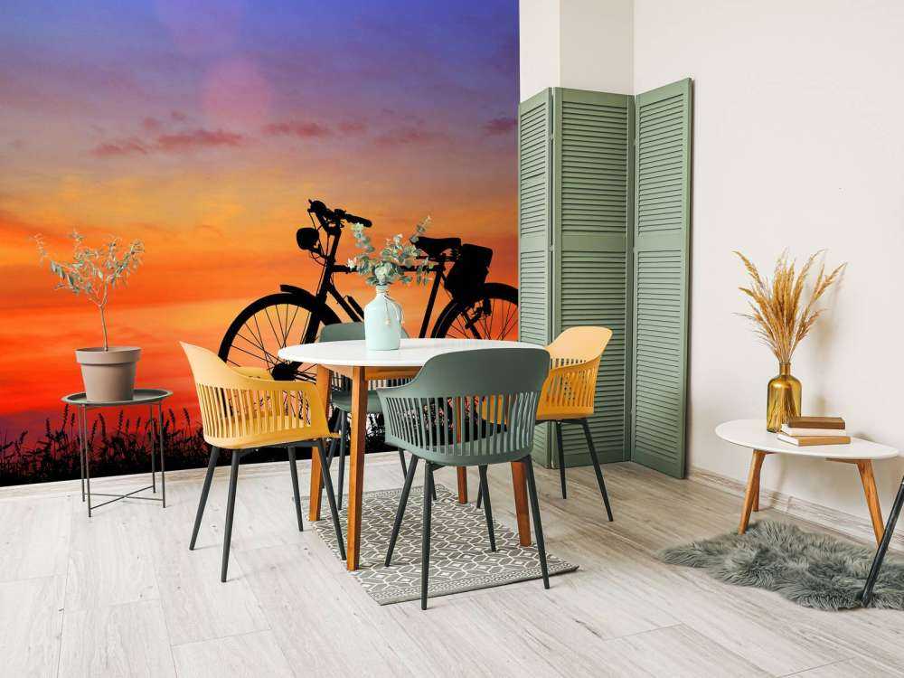 Vintagecykel ved solnedgang