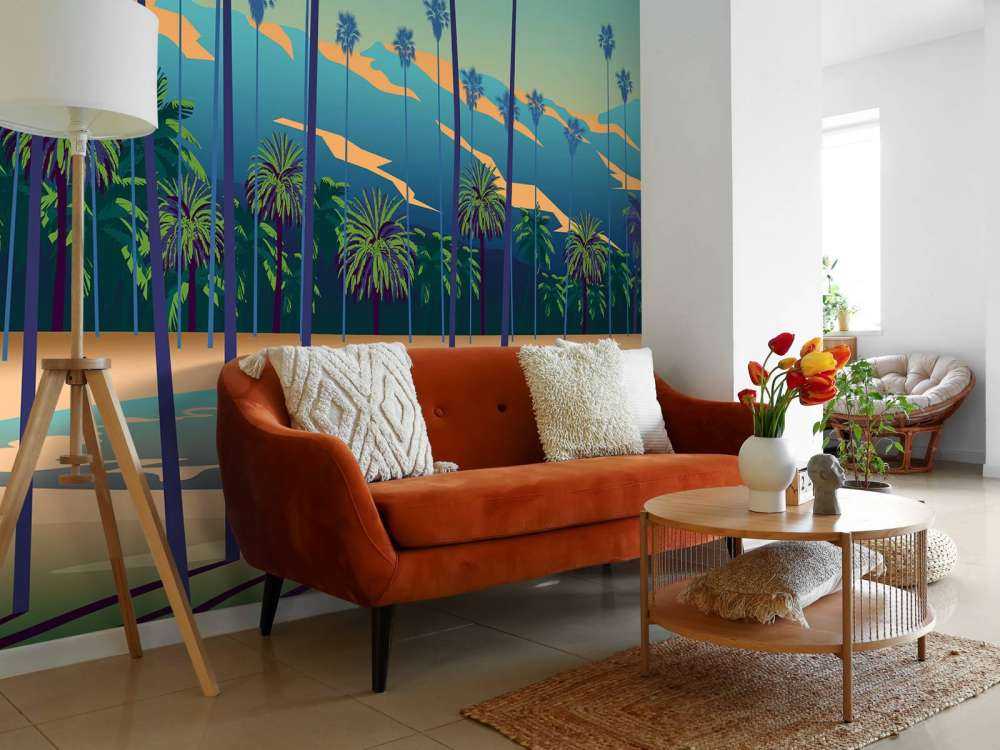 Tegnet sø med palmer