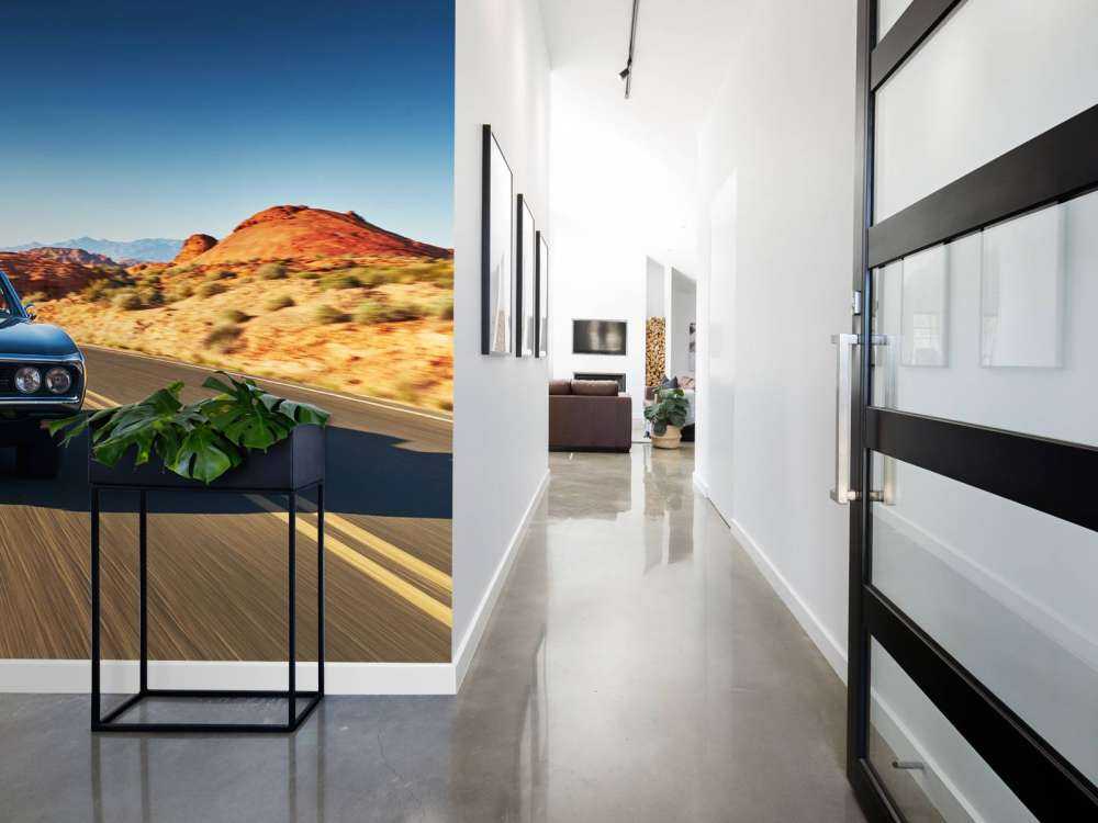 Muskelbil i et amerikansk landskab