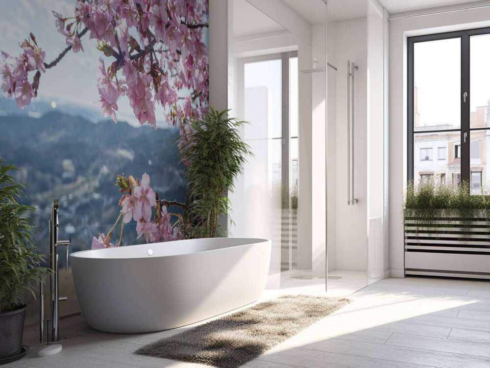 Japanske blomster med bjerge