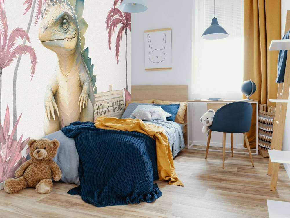 Baby stegosaurus i den rosa junglen