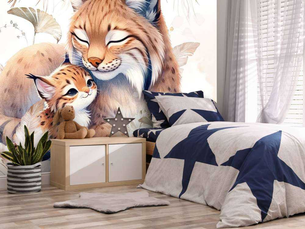 Kærlig lynx med unge