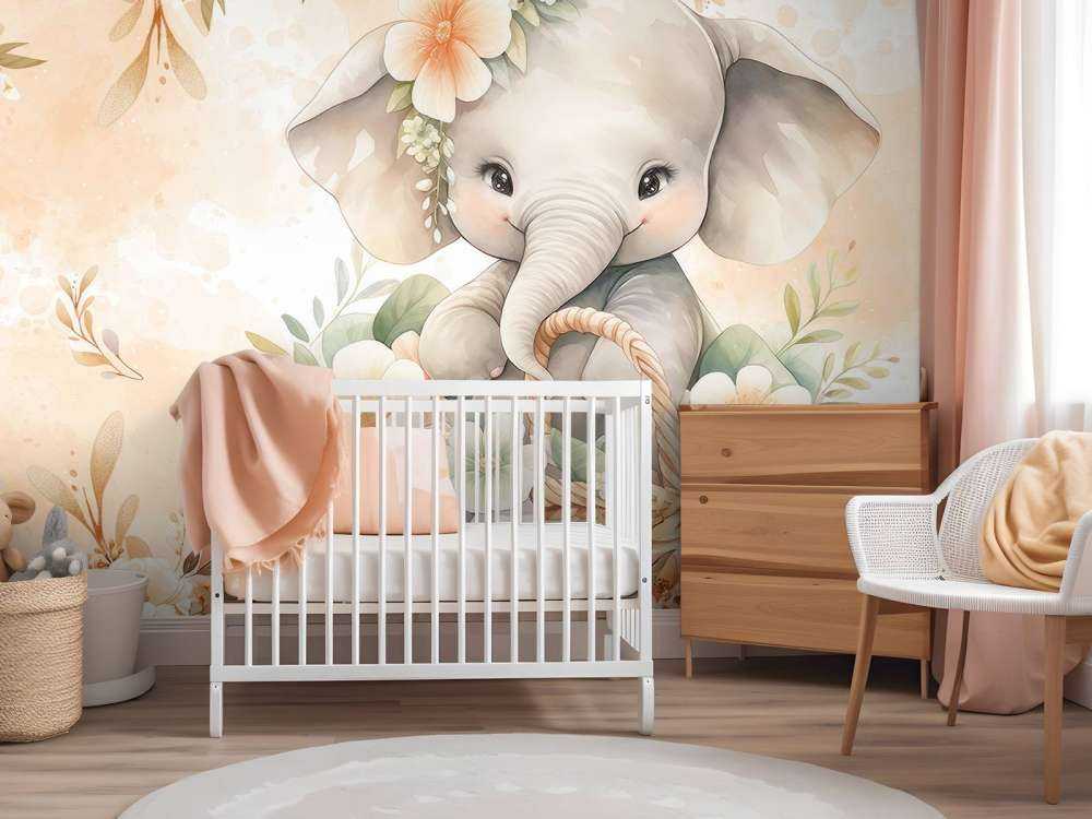 Sød elefant i blomsterkurv