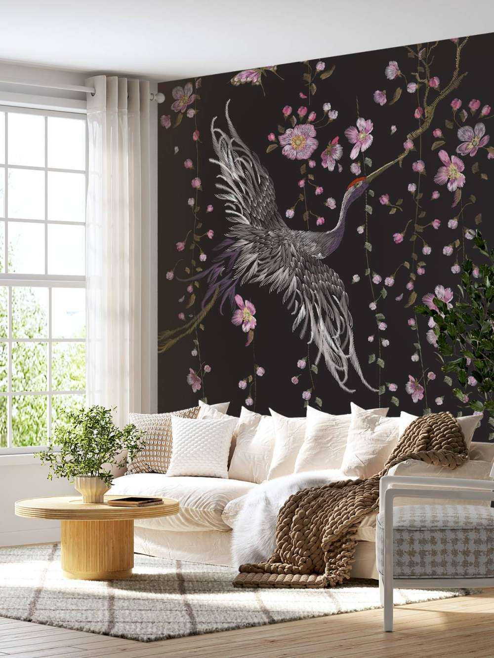 Tranor med rosa blommor