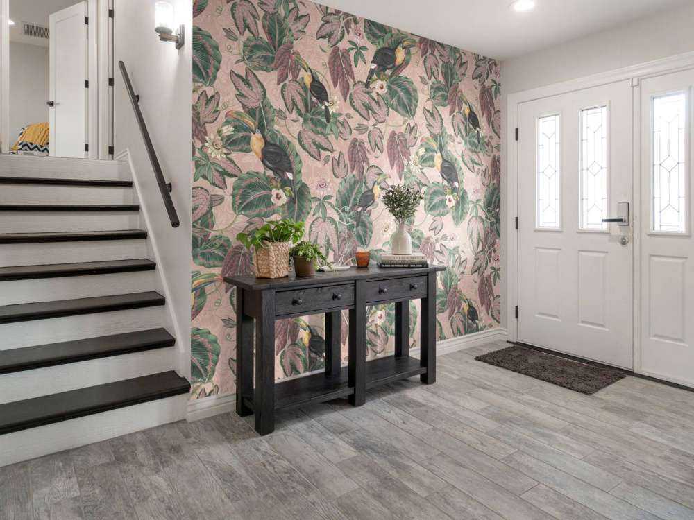 Tropiska djungelns fåglar och tukaner - rosa