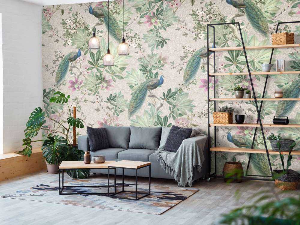 Vintage trädgård påfåglar - grädde