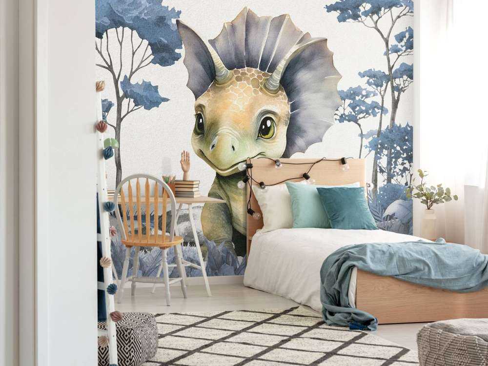 Baby triceratops i den blåa djungeln