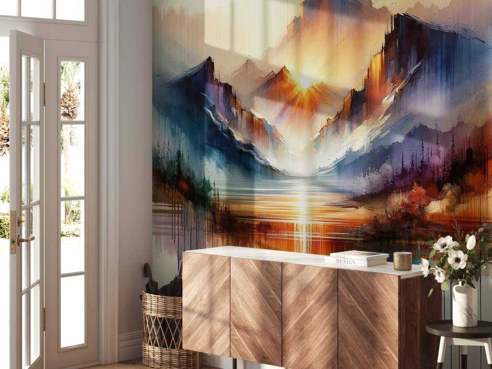 Akvarell Abstrakta Berg Landskap