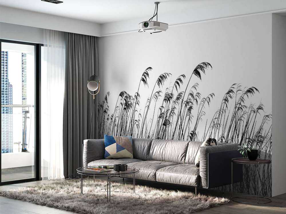 Rörflen längs vattnet i svartvitt