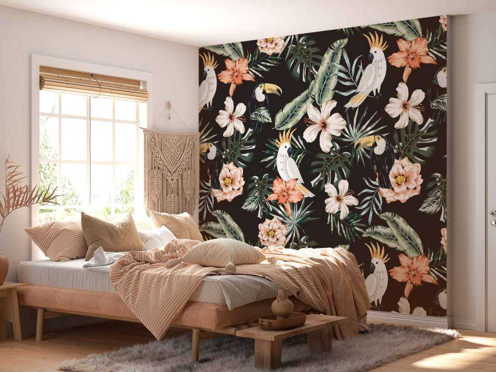 Tropisk thavn och papegoja