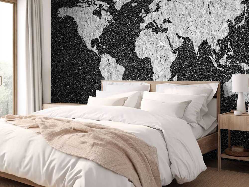 Hvitt verdenskart på svart bakgrunn