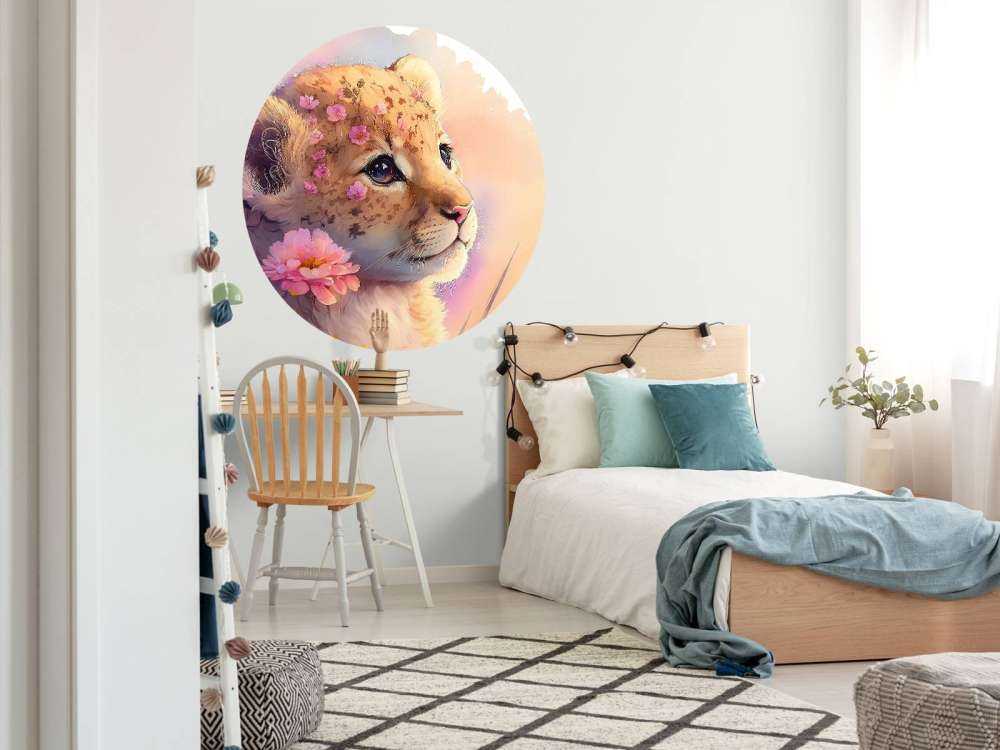 Drømmende valp mellom blomstene