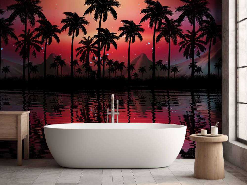Palmer på rød himmel
