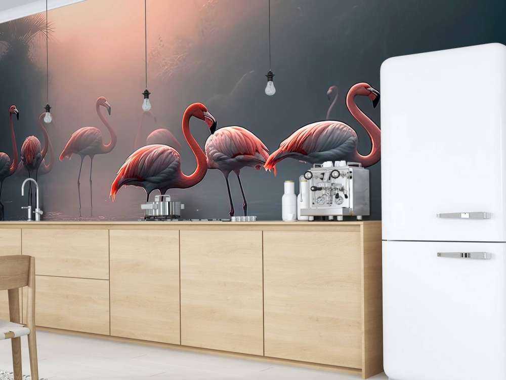 Tåkete Daggry Flamingoer