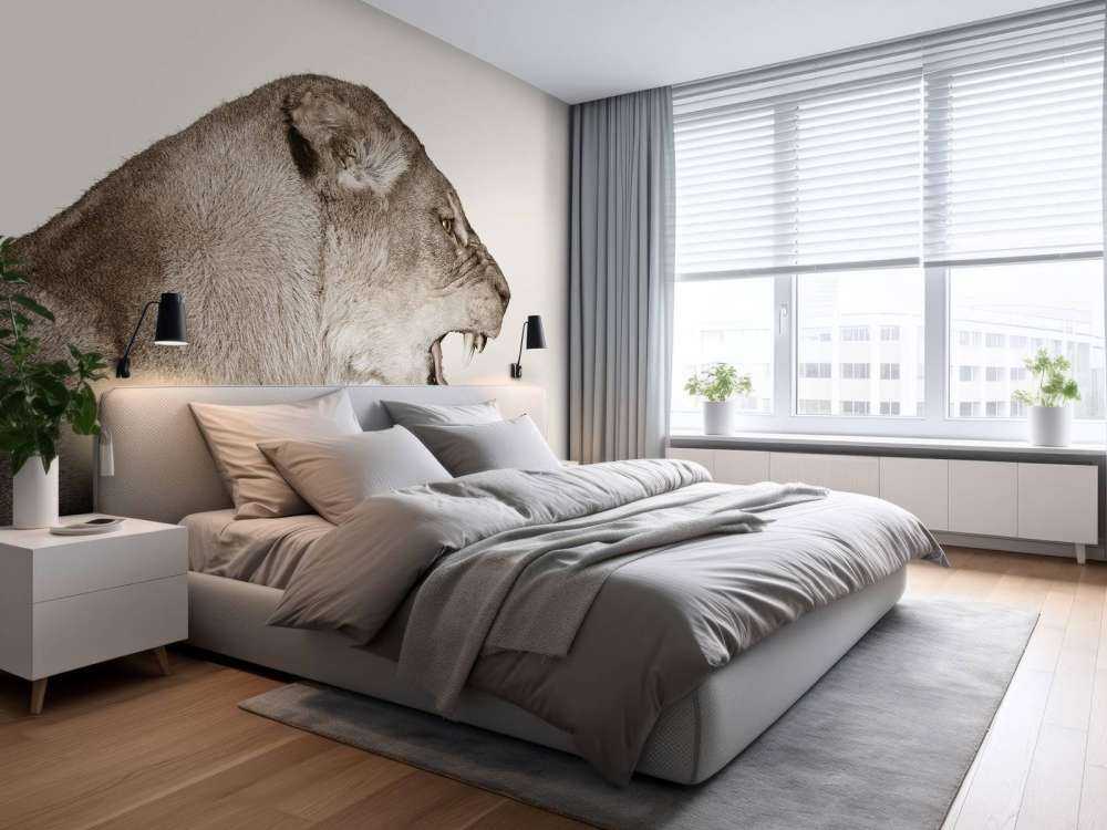 Løvinnen sett fra siden, offwhite