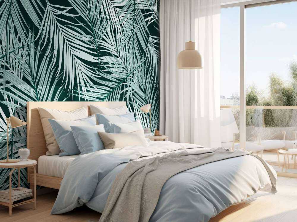 Tropiske blader på en svart bakgrunn